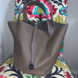 Grey Leather Bucket Bag